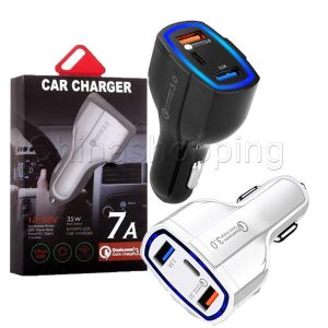 35w 7a 3 ports car charger type c and usb charger qc 3.0 with qualcomm quick charge 3.0 technology for mobile phone gps power bank tablet p