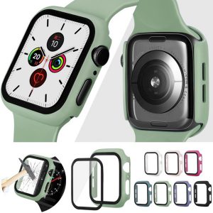 360 full cover pc case 3d tempered glass anti-scratch film screen protector for apple watch 40/44/38/42mm iwatch series 4 3 2 1 with package