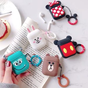 3d cartoon airpods case for apple airpods earphone anti-lost strap soft silicone air pods case shockproof waterproof cover with ring