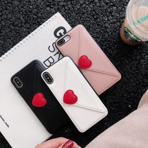 3d soft tpu envelope heart love case for iphone 11 pro xs max xr 8 7 plus 6 luxury pu leather id card pocket slot holder stand phone cover