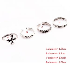 4 Pcs Fashion New Hot Vintage Retro Anti-silver Plated Knuckle Finger Ring Set Jewelry Accessories for Women Girls Party Band