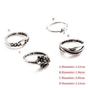 4 Pcs Fashion New Hot Vintage Retro Anti-silver Plated Knuckle Finger Ring Set Jewelry Accessories for Women Girls Party Band