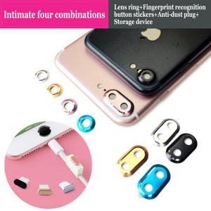 4 in 1 aluminum alloy rear camera lens protector ring & home button sticker & cable protector & anti dust plug set for iphone 7plus 7