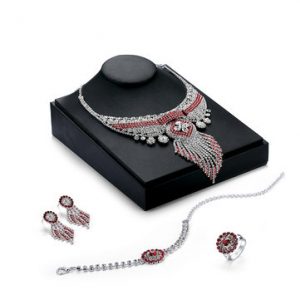 4pcs Luxury Set Platinum Zircon Necklace Ring Jewelry Set