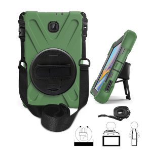 50pcs/lot heavy duty hybrid shockproof case silicone+pc kickstand case+wrist strap for samsung galaxy tab a 8.0 2018 t387