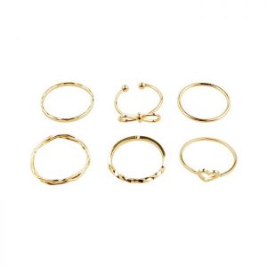 6Pcs Bowknot Heart Hollow Joint Ring Set