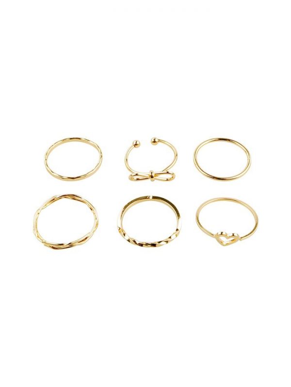 6Pcs Bowknot Heart Hollow Joint Ring Set