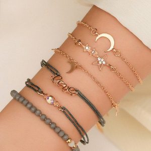 6Pcs Star Moon Letter Beaded Bracelet Set