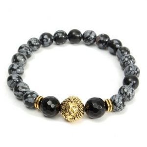 8mm Agate Alabaster Lion Head Bracelet