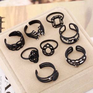 8pcs Retro Rings Vintage Rhinestone Hollow Geometric Rings for Women Gift