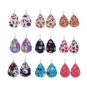 9 Pairs Animal Print Leather Drop Earrings Set