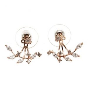 925 Silver Needle Leaves Zircon Crystal Stud Earrings