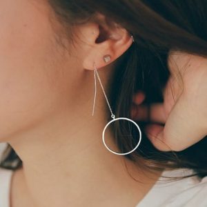 925 Sterling Silver Circle Long Tassel Earrings