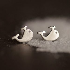 925 Sterling Silver Little Whale Ear Stud Earrings For Women