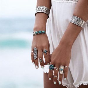 9pcs Vintage Bohemian Alloy Geometric Punk Unique Rings