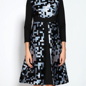 A-line 3/4 Sleeve Abstract Casual Midi Dress