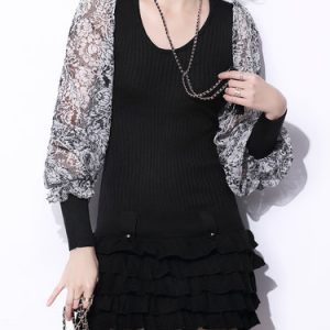 A-line Balloon Sleeve Casual Tiered Sweater Dress with Belt