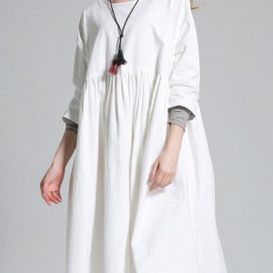 A-line Casual Folds Solid Midi Dress