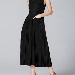 A-line Casual Plain Sleeveless Midi Dress