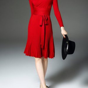 A-line Elegant Long Sleeve Midi Dress