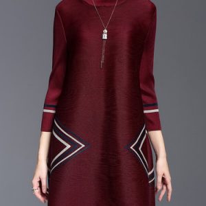 A-line Geometric Printed Crew Neck Casual Midi Dress