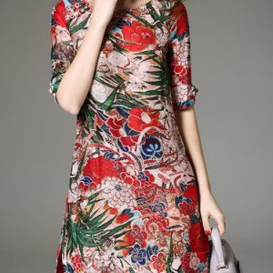 A-line Half Sleeve Vintage Floral Mini Dress