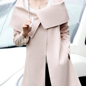 A-line Lapel Elegant Solid Long Sleeve Coat with Belt