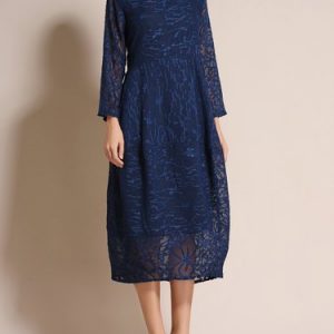 A-line Long Sleeve Guipure Lace Midi Dress