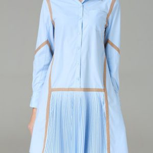 A-line Piping Casual Long Sleeve Shirt Dress