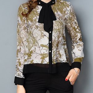 Abstract Casual Long Sleeve Silk Printed Blouse