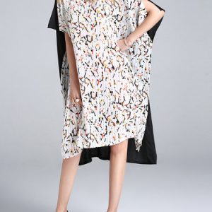 Abstract Printed Statement Batwing Midi Dress