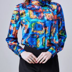 Abstract Silk Printed Statement Long Sleeve Blouse