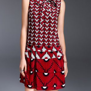 Abstract Silk-blend A-line Sleeveless Casual Mini Dress