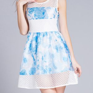 Abstract Sleeveless Girly Paneled A-line Mini Dress