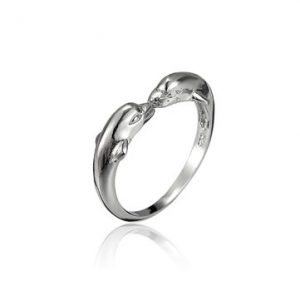 Adjustable Silver Plated Double Dolphin Opening Ring