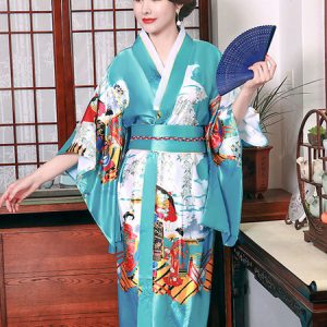 Adult's Japanes Costumes Black Kimono Polyester Satin Dress Oriental Set Holidays Costumes