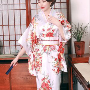 Adult's Japanes Costumes Blue Kimono Polyester Satin Dress Oriental Set Holidays Costumes