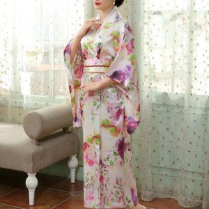 Adult's Japanes Costumes Light Pink Kimono Polyester Satin Dress Oriental Set Holidays Costumes