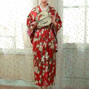 Adult's Japanes Costumes Red Kimono Polyester Satin Dress Oriental Set Holidays Costumes