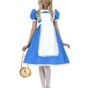 Alice In Wonderland Halloween Costume Women's Two Tone Dress With Headpieces