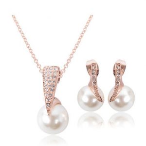 Alloy Crystal Simulated Pearl Wedding Neckalce Earrings Jewelry Set