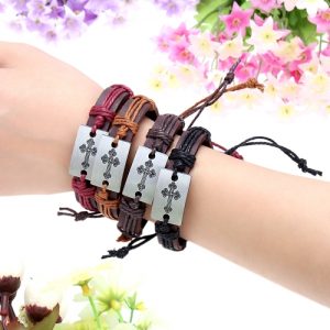 Alloy Leather Bracelet Men Women Fashion Bangle