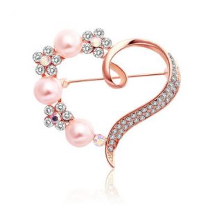 Alloy Rhinestone Pearl Heart Shaped Brooch