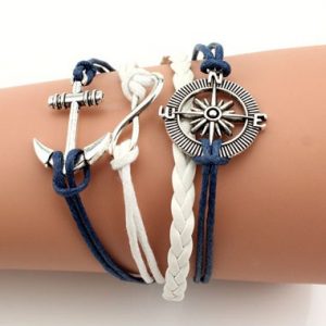 Anchor and Helm Decorated Faux Leather Braided Bracelet - One Size