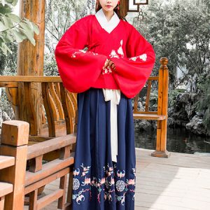 Ancient Chinese Costume Hanfu Traditional Floral Women Top And Skirt Outfit Halloween