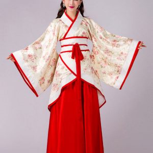 Ancient Chinese Costume Hanfu Traditional Tang Dynasty Princess Queen Red Floral Outfit Halloween