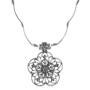 Ancient Silver Flower Decorated Necklace for Lady - One Size