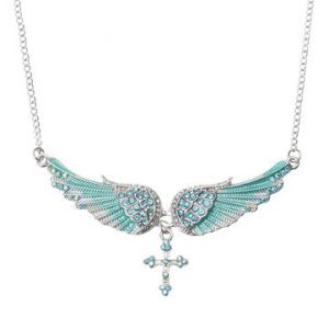 Angel Wing Cross Rhinestone Crystal Necklace