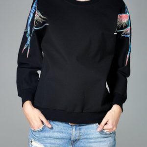 Animal Embroidered Crew Neck Long Sleeved Top