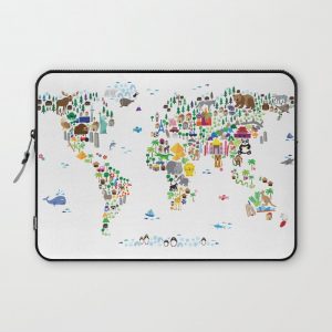 Animal Map of the World for children and kids Computer Cover by artPause - Michael Tompsett - Laptop Sleeve - 13"